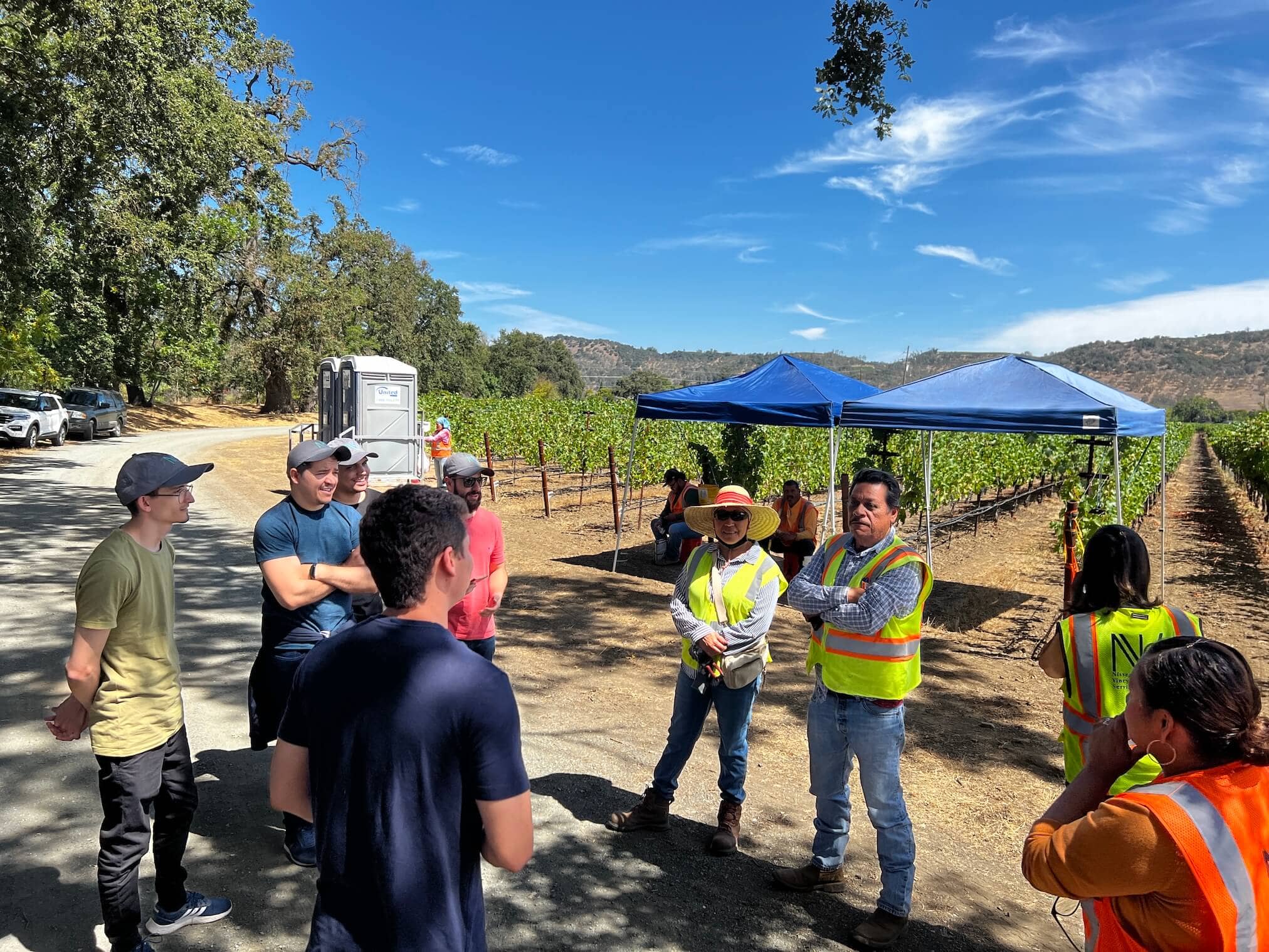 Discussing vineyard management and employee timekeeping solution